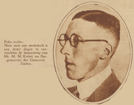 873777 Portret van mr. M.M. Kwint (1898-1989) die benoemd is tot nieuwe burgemeester van de gemeente Zuilen.N.B. Kwint ...